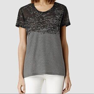All Saints Zane Rok Semi Sheer Stripe Tee Size XS
